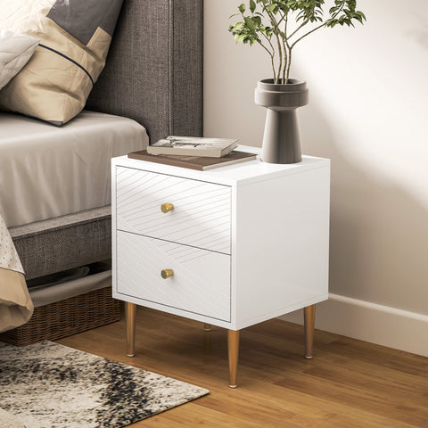 Rootz Rome Bedside Table - Nightstand - Side Table - Elegant Storage - 40 x 35 x 50 cm - White - Steel Legs