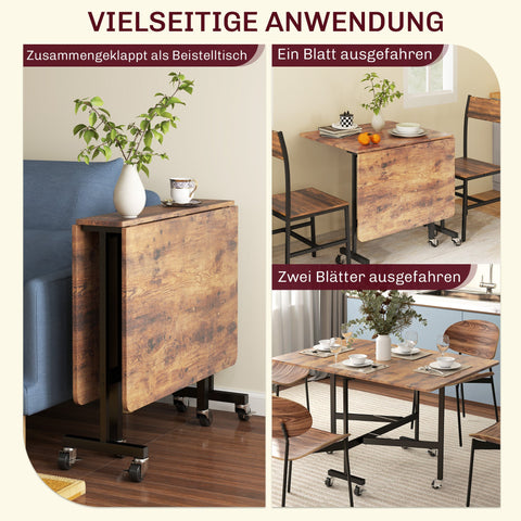 Rootz Folding Dining Table - Collapsible - Space-saving - Accommodates 6 People - 120cm x 80cm x 73cm - Perfect for Small Spaces - Wheels & Brakes