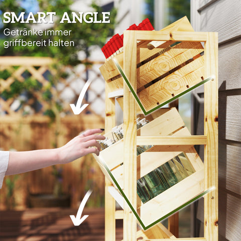 Rootz Beverage Crate Shelf - Wooden Storage Stand - 3-Tier Box Organizer - Natural Spruce Wood - 56 x 32 x 112 cm - Ideal for Parties & BBQs