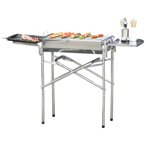 Rootz Houtskoolgrill BBQ - Buitengrill - Draagbare BBQ - Duurzaam roestvrij staal - Ruim kookoppervlak - Veelzijdige kookopties - 104L x 30W x 68H cm