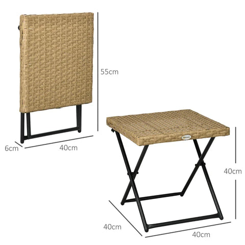 Rootz Garden Table - Polyrattan Balcony Table - Foldable - Steel Frame - Easy To Clean - Polyrattan - Natural - 40x40x40 cm