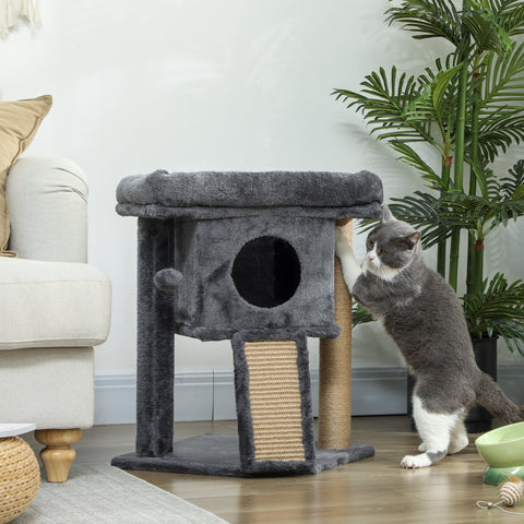 Rootz Scratch Tree - Cat Tower - Kitty Condo - Jute & Plush - Multi-Level Fun - 40 x 40 x 57 cm - Grey, Brown