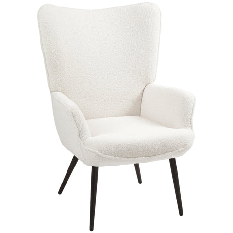Rootz Wingback Accent Chair - Reading Nook Chair - Lounge Chair - Faux Lamb Fabric - High-Density Foam - 71cm x 77cm x 102cm