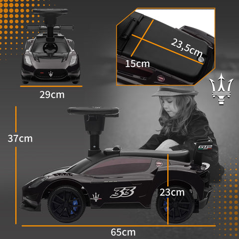 Rootz Maserati GT2 Ride-On Car - Kids Slide Car - Toy Vehicle - Horn & Music - 65L x 29W x 37H cm - Black