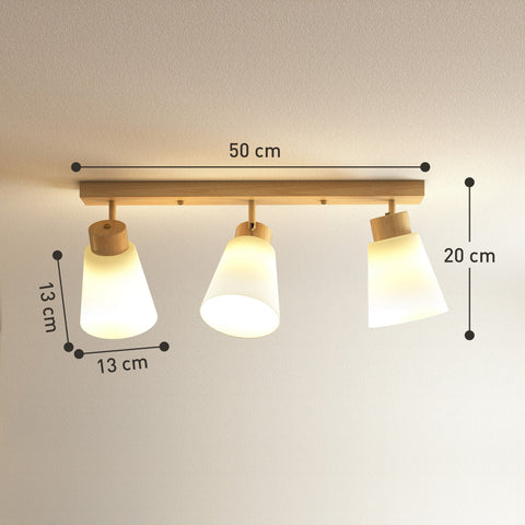 Rootz LED Ceiling Light 40W - Ceiling Lamp - Adjustable Light Fixture - Brown Wood Finish - 3 E27 Sockets - Dual Mount - 55x13x20cm - Shadow-Free Lighting