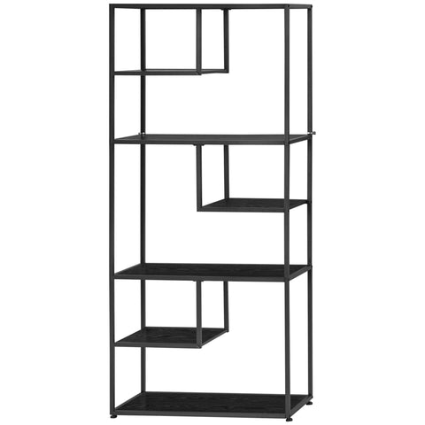 Rootz 7-Level Bookcase Shelf - Industrial Shelving Unit - Metal Organizer - Space-Saving Design - 83 x 34 x 180 cm Black