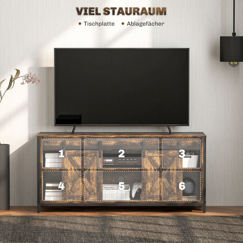 Rootz TV Lowboard - TV Stand - Media Console - 6 Compartments - For 60" TVs - 120cm x 40cm x 54cm - Rustic Industrial Design
