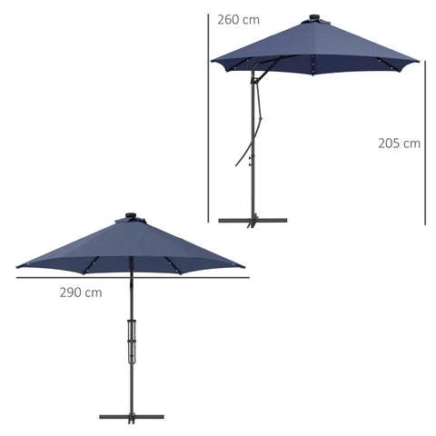 Rootz Parasols - Garden Umbrella - LEDs - Cantilever Umbrella - Weatherproof - Protective Cover - Sun Protection - Steel-polyester - Dark Blue - Ø290 x 260H cm