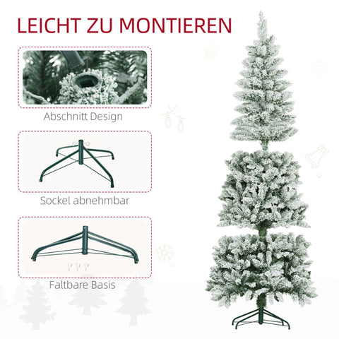 Rootz Snow Flocked Christmas Tree - Artificial Tree - Slim Fir - Flame Retardant - Steel Base - Ø65cm x 180cmHeight