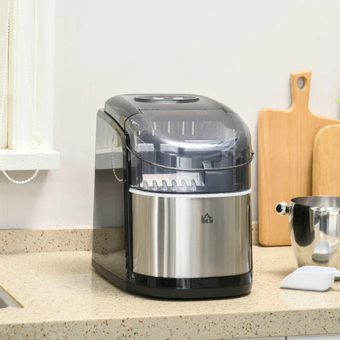 Rootz Ice Maker Machine - Dispenser - 2 Ice Cube - Practical Basket - Self-cleaning Function - Plastic & Stainless Steel - Black - 24.2L x 35.3W x 33H cm