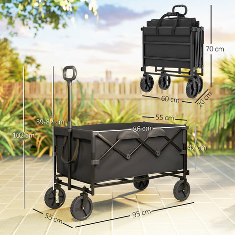 Rootz Foldable Garden Car - Transport Trolley - Heavy Duty Cart - Supports 100kg - 95cm x 55cm x 102cm - Black