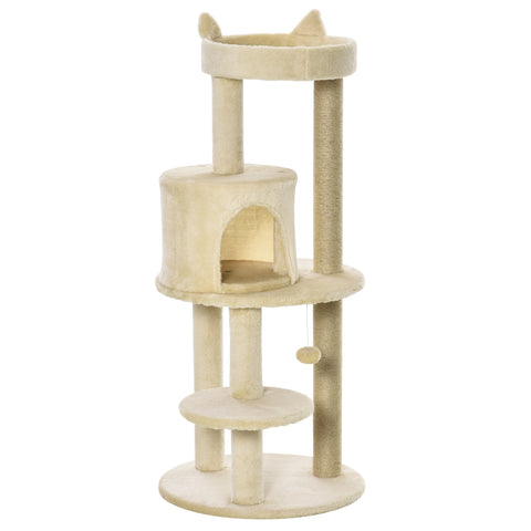 Rootz Cat Tree Multi-Scratch Furniture - Cat Tower - Pet Playhouse - Durable Platforms - Ø 48 x 104H cm - Brown