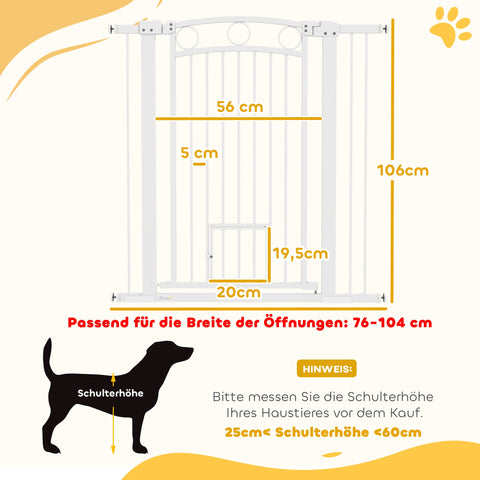 Rootz Adjustable Pet Gate - Stair Gate - Dog Gate - Secure Locking - 76-104W x 106H cm - Includes Cat Door
