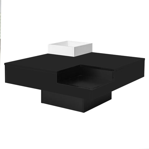 Rootz Coffee Table - Living Room Table - High Gloss - Removable Storage - LED Light Effect - 72cm x 72cm x 30cm