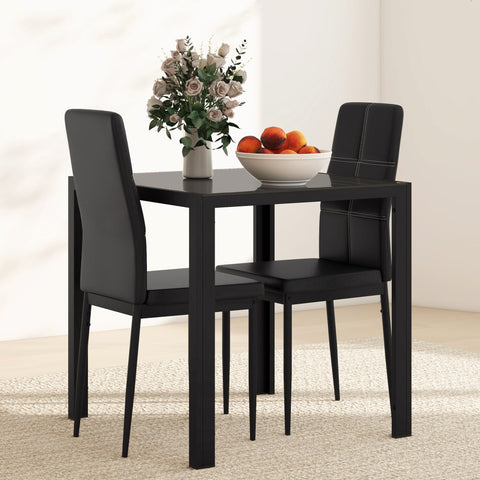 Rootz Dining Table Set with 2 Upholstered Black Chairs - Dining Room Seating - Space-Saving - Ergonomic Comfort - 75L x 50.5W x 75H cm