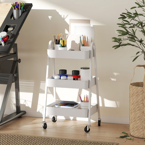 Rootz 3 Level Serving Cart - Kitchen Trolley - Rolling Storage - Smooth Movement - White - 29.8cm x 74.5cm