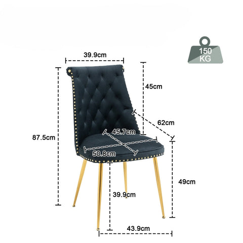 Rootz Set of Two Velvet Chairs - Upholstered Dining Chair - Elegant Accent Chairs - Ergonomic Comfort - 43.9cm x 62cm x 87.5cm