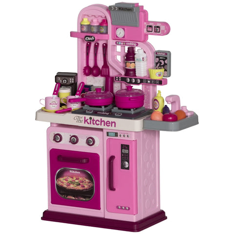 Rootz 33-Piece Kids Kitchen Set - Children's Cooking Playset - Light and Sound Effects - Realistic Faucet - Safe Plastic - Pink - 53cm x 22cm x 69cm