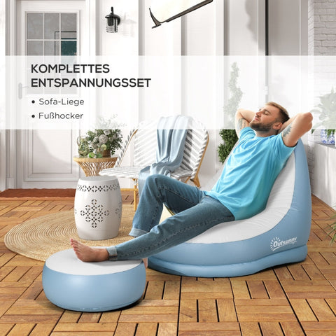 Rootz Inflatable Chair Set - Air Chair - Outdoor Lounger - Ergonomic Design - Durable Plastic - Convenient Cup Holder - 125cm x 100cm x 87cm - White + Blue