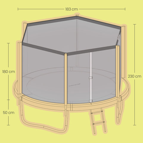 Rootz Trampoline 183 cm - Garden Trampoline - Outdoor Bounce - Safety Net Included - Galvanized Steel - 183cm D x 230cm H