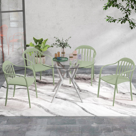 Rootz 4-Piece Garden Chair Set - Outdoor Stacking Chairs - Weatherproof Armchair - UV Resistant - 57cm x 54cm x 78cm