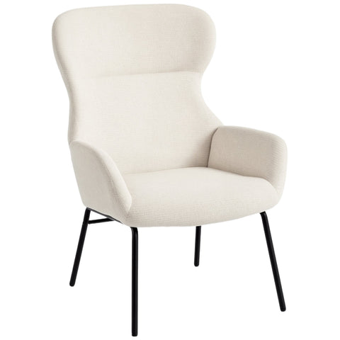 Rootz Modern Upholstered Chair - Accent Armchair - Wingback Seat - High Comfort - White - Steel Legs - 70cm x 74.5cm