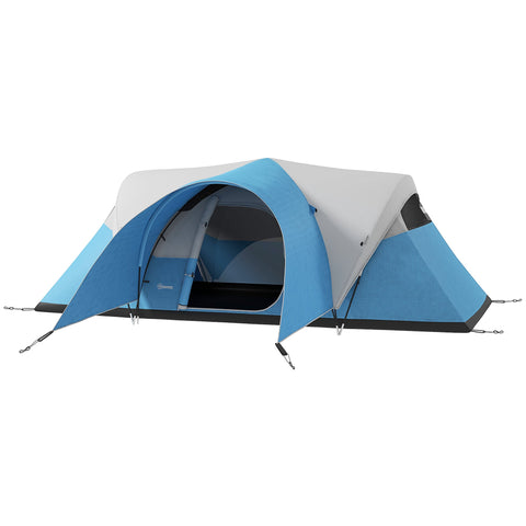 Rootz Family Camping Tent - Waterproof Shelter - Outdoor Awning - Protects from Rain - 550L x 300B x 198H cm - Blue, Grey
