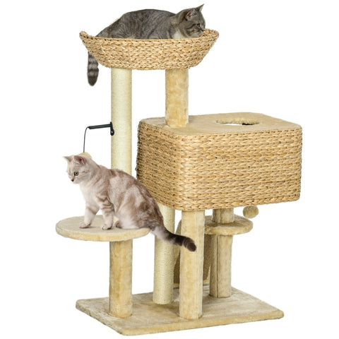 Rootz Cat Scratching Post - Cat Tree - Feline Playground - Sisal Rope Columns - Cozy Relaxation Spots - Stable Construction - 60cm x 40cm x 98cm