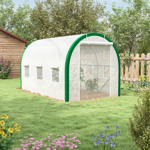 Rootz Greenhouse - Tunnel Greenhouse - Zipper Doors - Mesh Window - Metal Frame - White - 3.5 x 2 x 2m