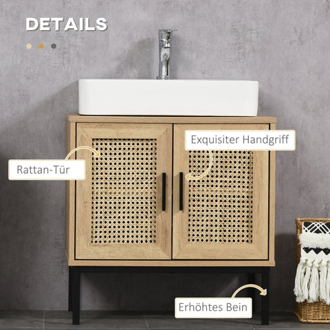 Rootz kleankin Boho badkamermeubel - stijlvolle opbergoplossing - functionele wastafelkast - modern boho-ontwerp - duurzaam hout - 60 cm x 39 cm x 60 cm