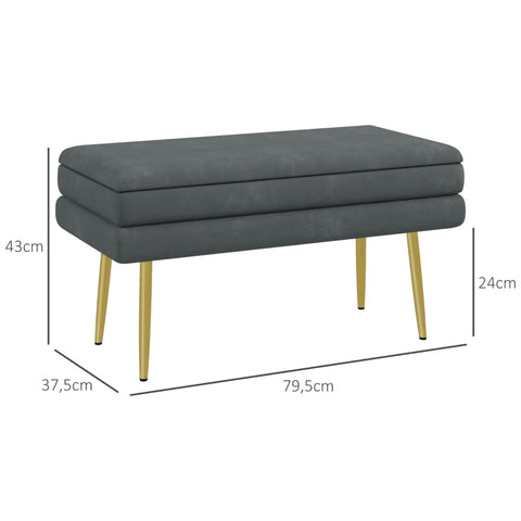 Rootz Upholstered Storage Bench - Accent Bench - Seating Bench - Modern Scandi Design - Ample Storage - Comfortable Seating - 79.5cm x 37.5cm x 43cm - Dark Gray
