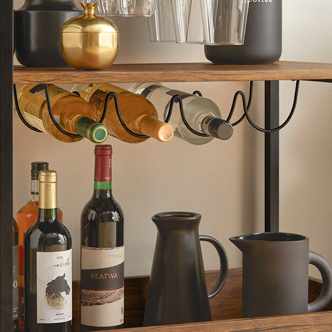 Rootz Rootz Serving Trolley - Kitchen Cart - Mobile Bar Cart - MDF and Metal Construction - Removable Metal Tray - Bottle and Glass Holder - Easy Mobility with Lockable Wheels - 77cm x 90cm x 41cm