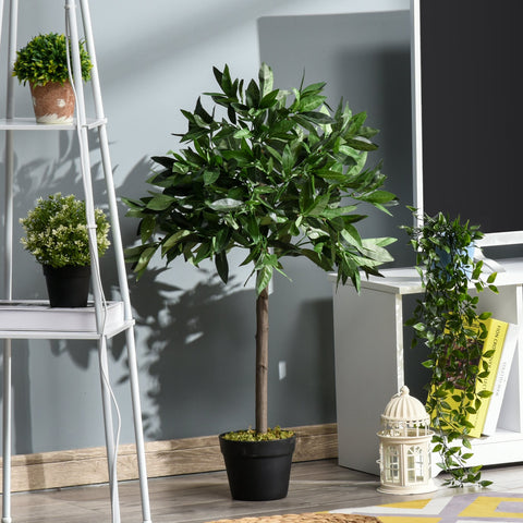 Rootz Set of 2 Artificial Laurel Tree - Faux Plants - Plastic Foliage - No Maintenance Required - 90cm x Ø16cm - Cement Pot