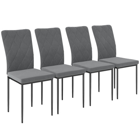Rootz 4 Set Dining Room Chairs - Velvet-Look Upholstered - Modern Dining Room Chairs - Ergonomic Comfort - 42x58x95cm - Grey
