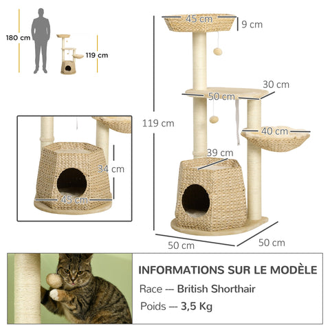 Rootz Cat Tree Climbing Tree - Scratching Board - Cat Play Tower - Reinforced Stability - 50cm x 50cm x 119cm
