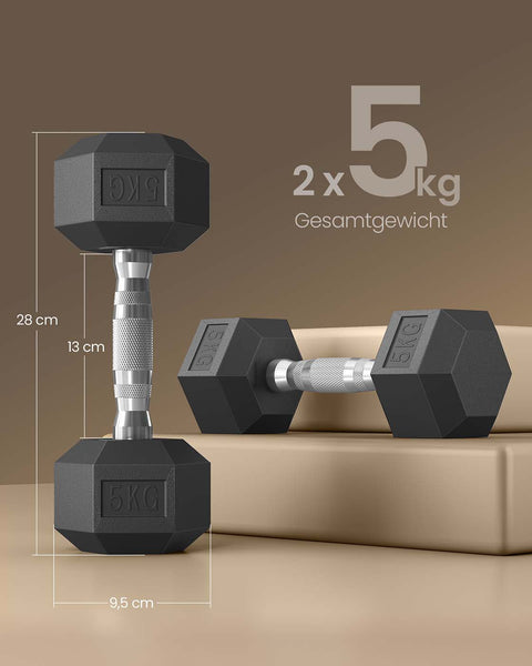 Rootz 2 Piece Set Dumbbells - Hand Weights - Fitness Weights - Black - 10kg Total - 28cm x 10.5cm x 9.5cm