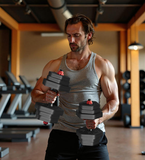 Rootz Adjustable Barbell & Dumbbell Set - Home Gym Weights - Strength Training - 20kg Total - Black - Large Barbell 115cm x 21.8cm x 19.6cm