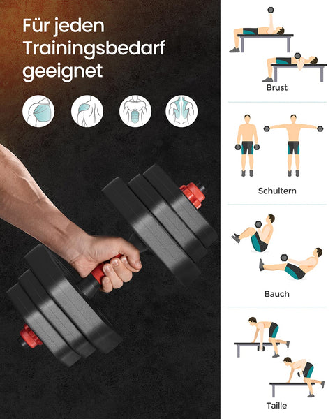 Rootz Adjustable Barbell & Dumbbell Set - Home Gym Weights - Strength Training - 20kg Total - Black - Large Barbell 115cm x 21.8cm x 19.6cm