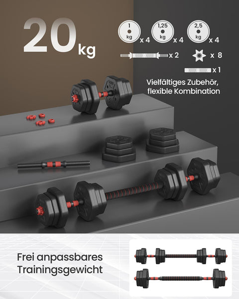 Rootz Adjustable Barbell & Dumbbell Set - Home Gym Weights - Strength Training - 20kg Total - Black - Large Barbell 115cm x 21.8cm x 19.6cm