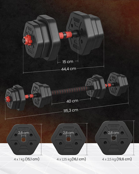 Rootz Adjustable Barbell & Dumbbell Set - Home Gym Weights - Strength Training - 20kg Total - Black - Large Barbell 115cm x 21.8cm x 19.6cm