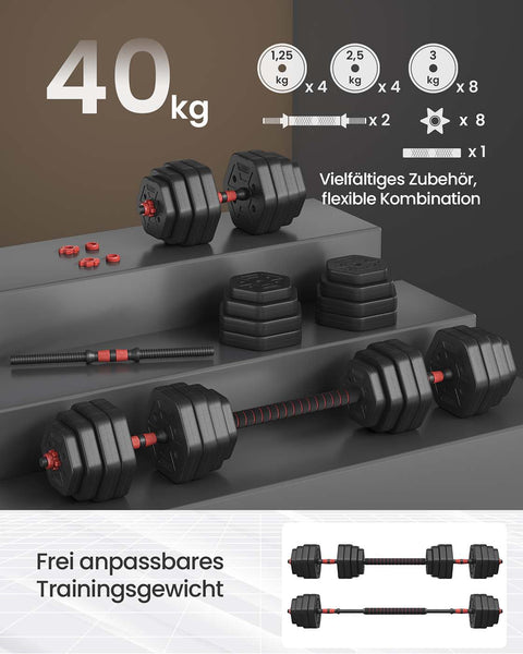 Rootz Barbell & Dumbbell Set - Weightlifting Set - Fitness Equipment - Total 40kg - Black - Steel & Concrete - 135cm x 21.8cm x 21.5cm