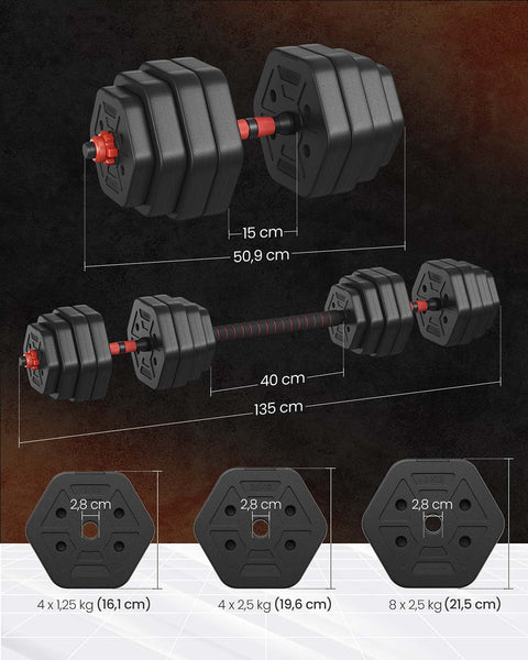 Rootz Barbell & Dumbbell Set - Weightlifting Set - Fitness Equipment - Total 40kg - Black - Steel & Concrete - 135cm x 21.8cm x 21.5cm