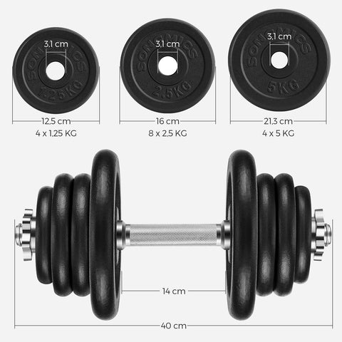 Rootz Dumbbell Set - Weight Training Set - Cast Iron Weights - Home Gym Equipment - Black - Powder coated - 43cm x 20cm x 20cm