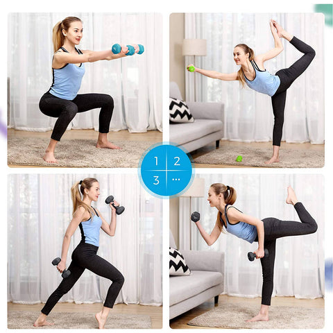 Rootz Dumbbell Set with Stand - Neoprene Coating - Lightweight Training - Home Gym Equipment - 1kg, 2kg, 3kg - Lime Green Aquamarine - 6pcs - 36cm x 9cm x 9cm