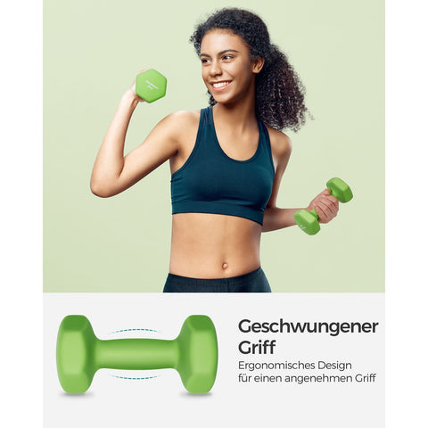 Rootz Set of 2 Green Dumbbells - Cast Iron Weights - Neoprene Coated - 16cm x 8cm - 2kg Pair