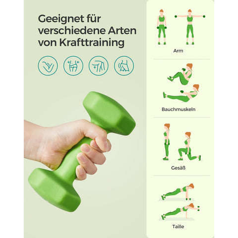 Rootz Set of 2 Green Dumbbells - Cast Iron Weights - Neoprene Coated - 16cm x 8cm - 2kg Pair