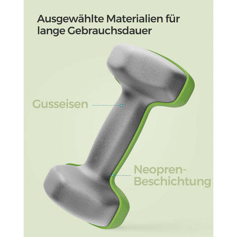 Rootz Set of 2 Green Dumbbells - Cast Iron Weights - Neoprene Coated - 16cm x 8cm - 2kg Pair