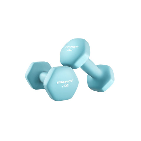 Rootz Turquoise 2 Piece Dumbbells Set - Light Blue Weights - Neoprene Coating - Cast Iron - 16cm x 8cm - 10cm handle