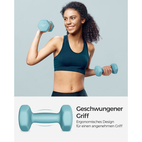 Rootz Turquoise 2 Piece Dumbbells Set - Light Blue Weights - Neoprene Coating - Cast Iron - 16cm x 8cm - 10cm handle