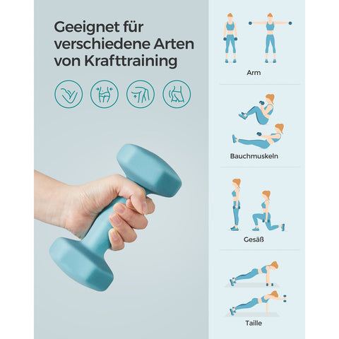 Rootz Turquoise 2 Piece Dumbbells Set - Light Blue Weights - Neoprene Coating - Cast Iron - 16cm x 8cm - 10cm handle